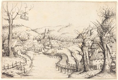 River Landscape with Wooden Bridge by Augustin Hirschvogel